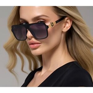 Women Oversized Square Vintage Gold Metal  Designer Fashion Sunglasses Luxury